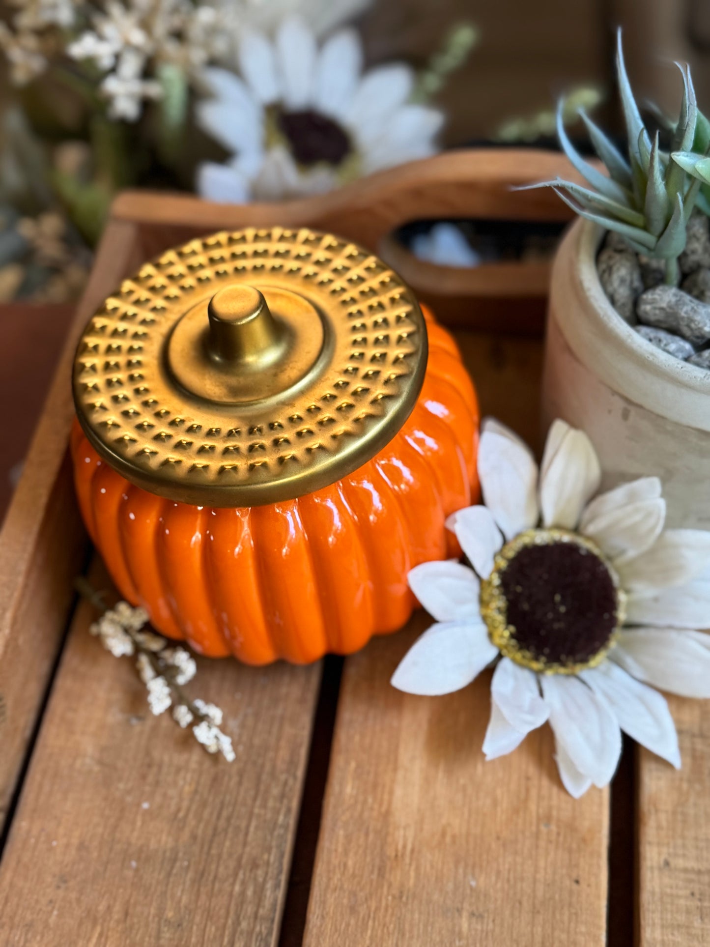 Ceramic Pumpkin Candle with 2 crackling wicks, clean burning candles