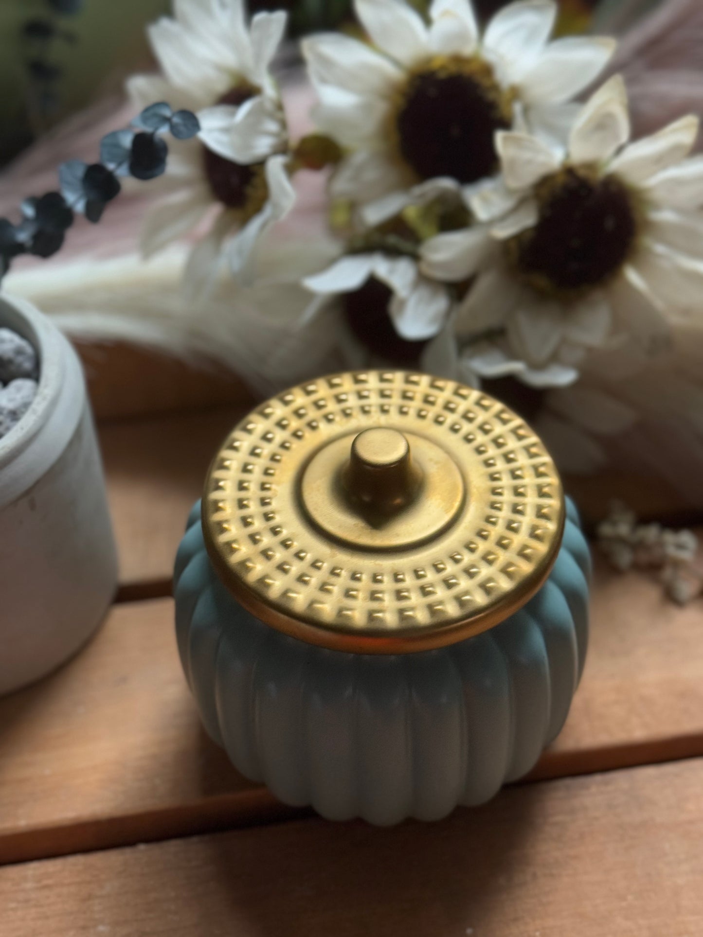 Ceramic Pumpkin Candle with 2 crackling wicks, clean burning candles