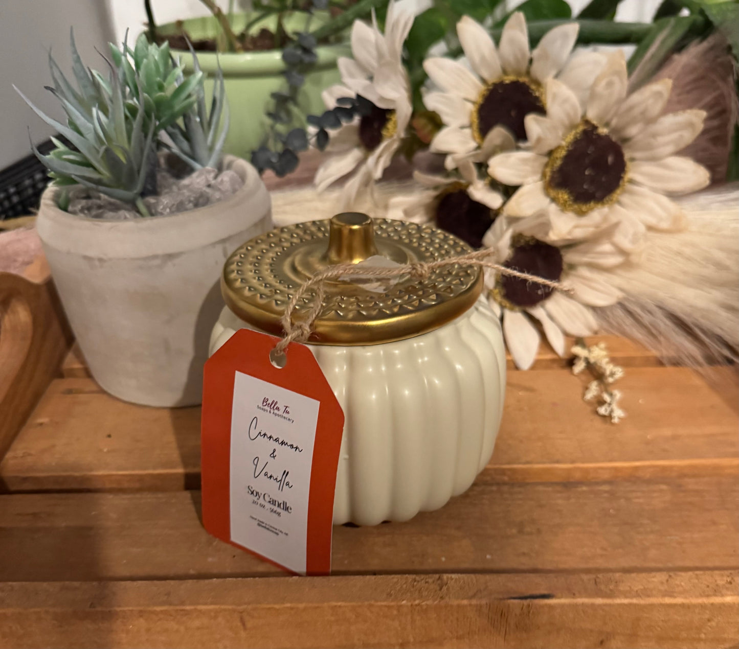 Ceramic Pumpkin Candle with 2 crackling wicks, clean burning candles