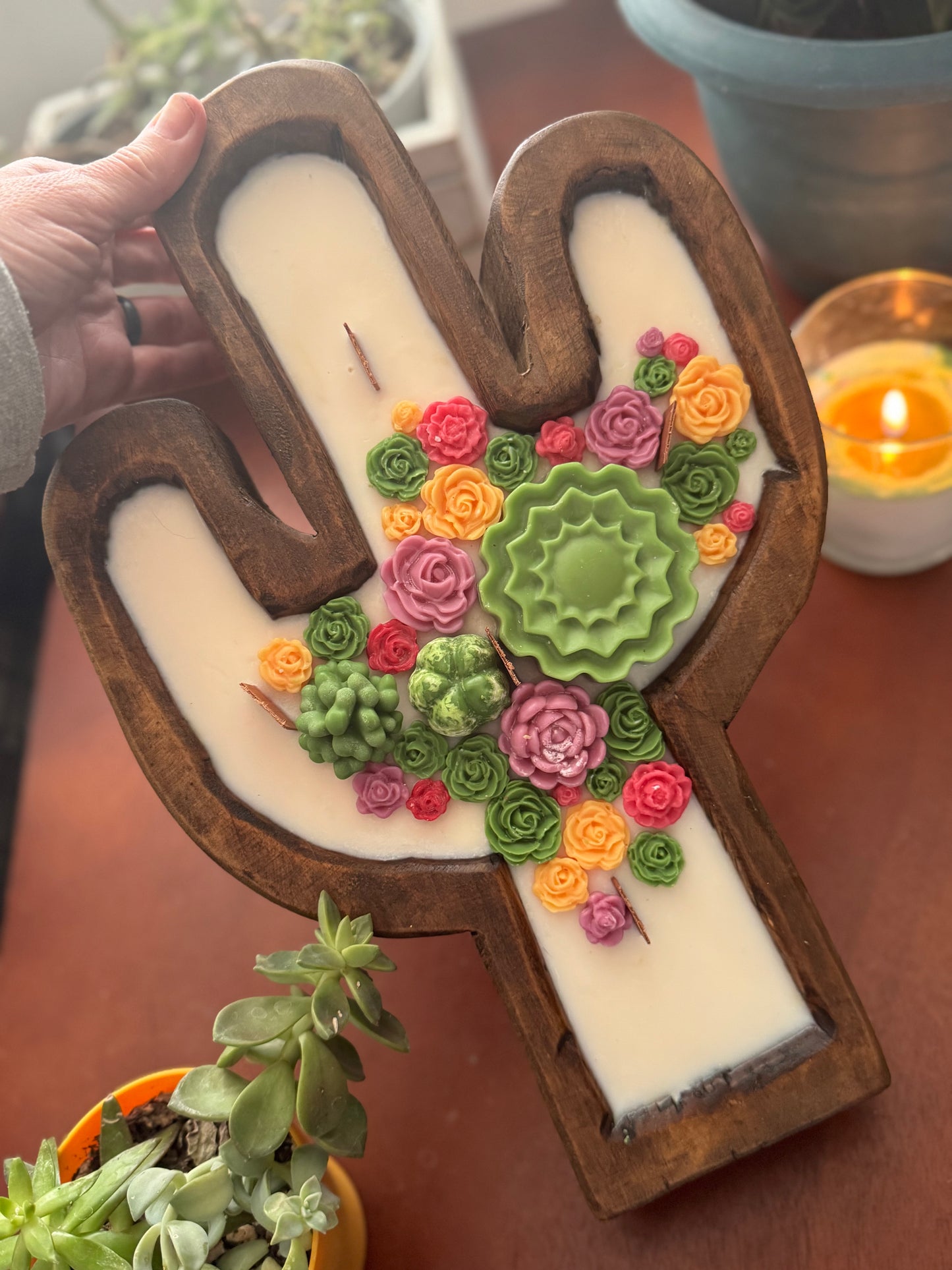 Large Cactus Dough Bowl Candle