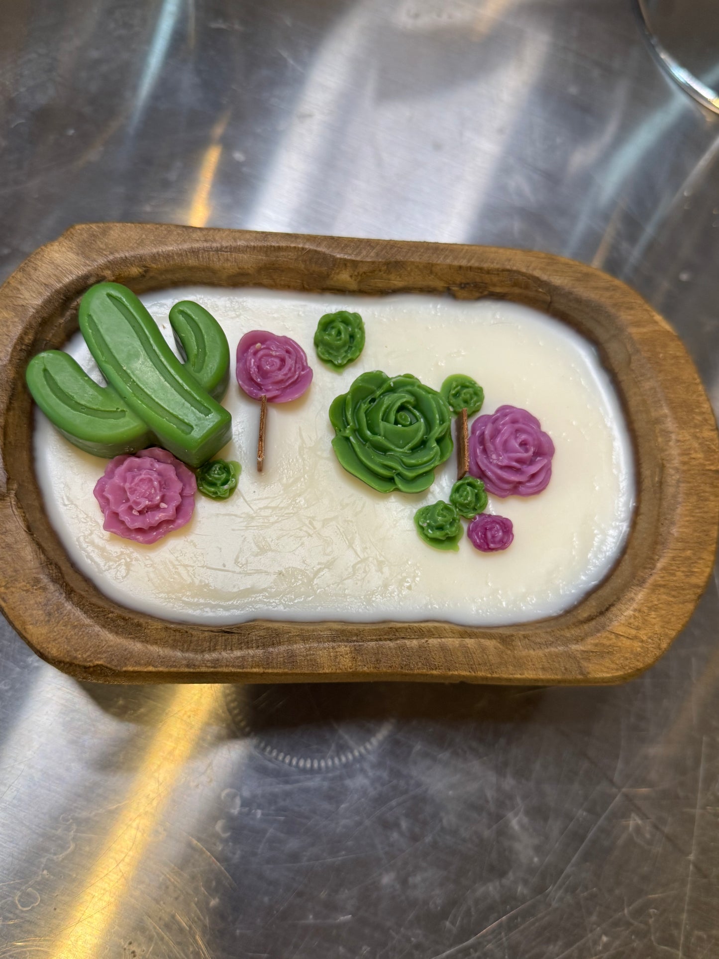 Mini wooden oval dough bowl candle with wood wicks