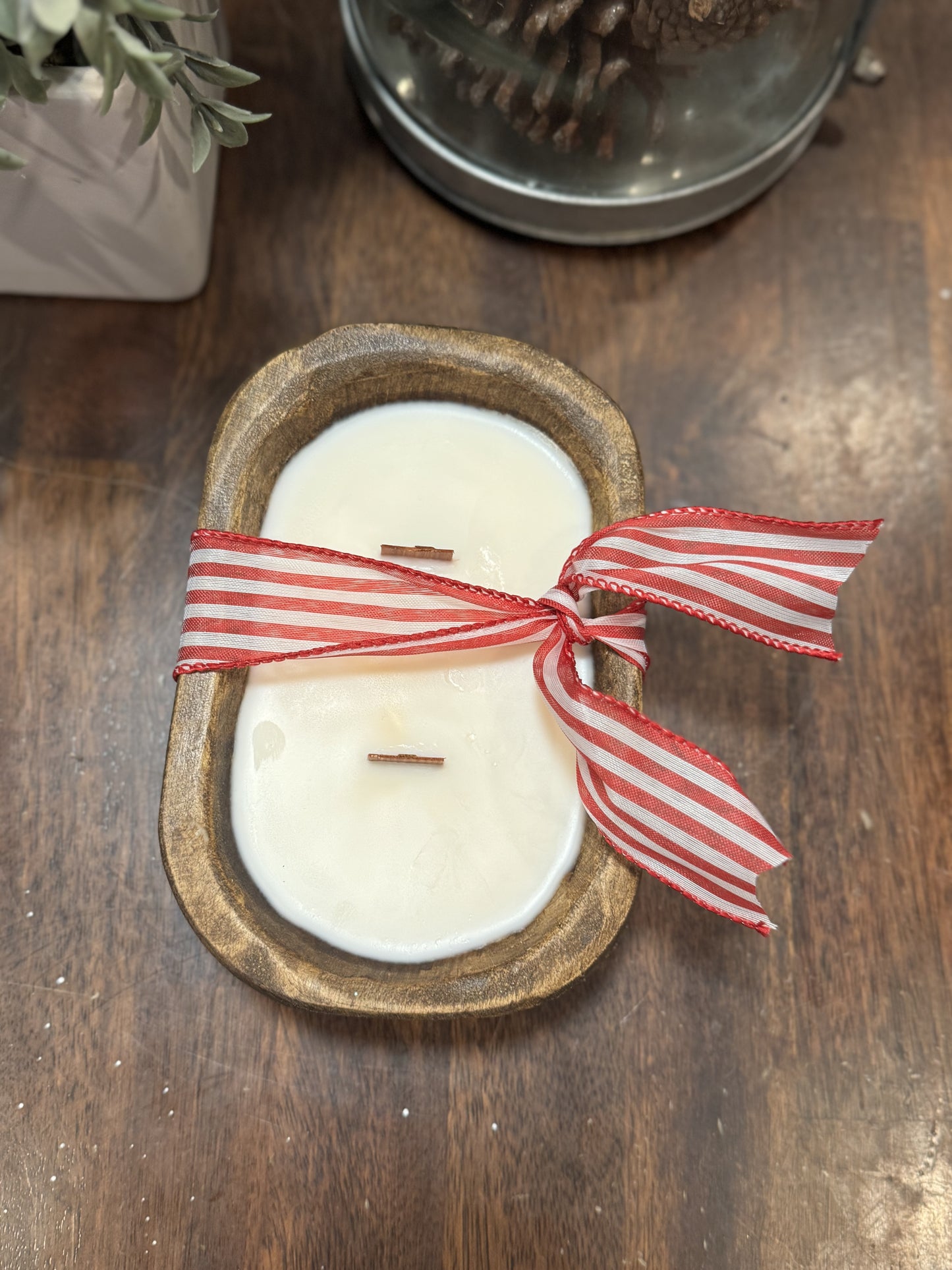 Mini wooden oval dough bowl candle with wood wicks