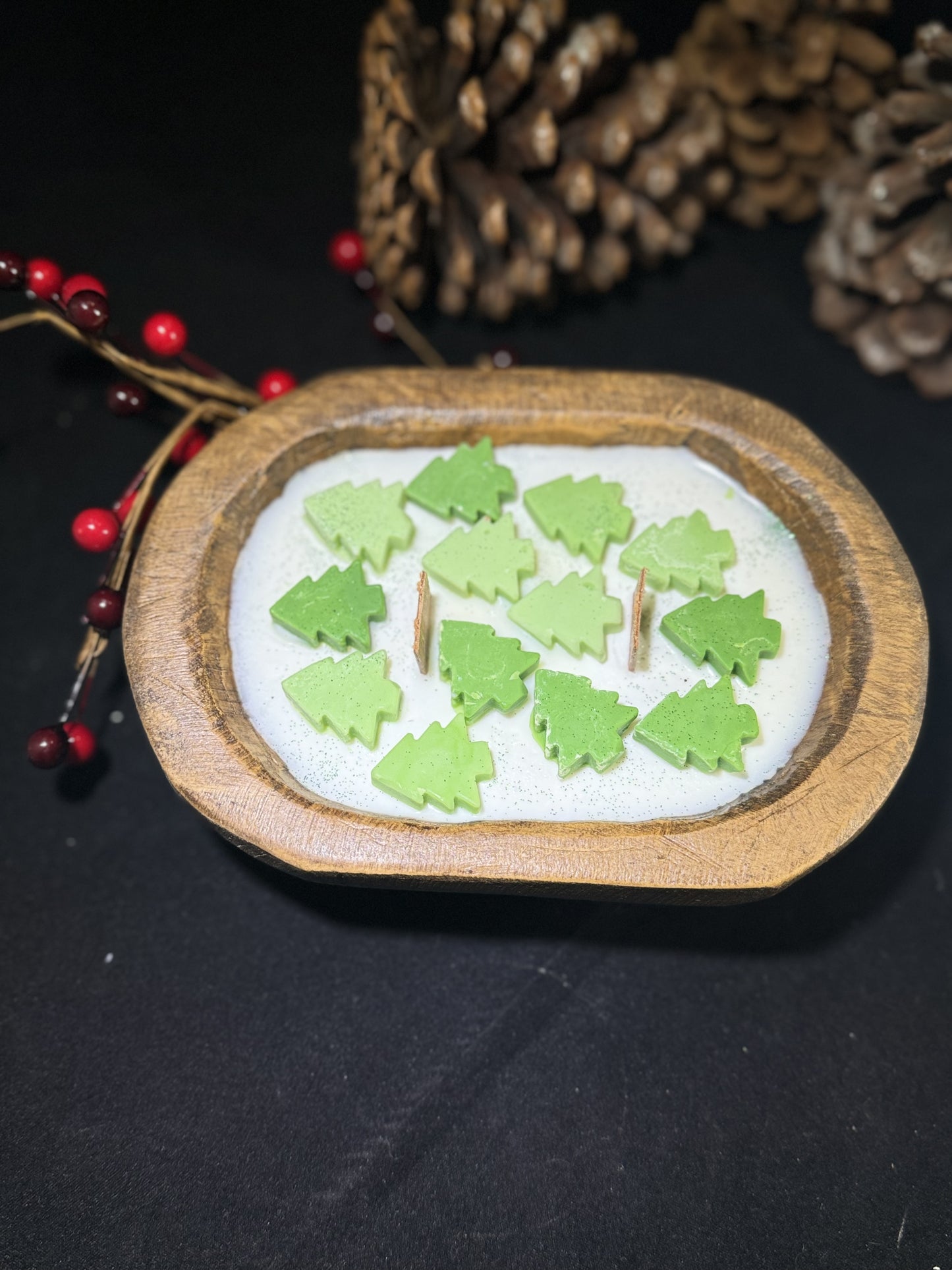 Mini wooden oval dough bowl candle with wood wicks