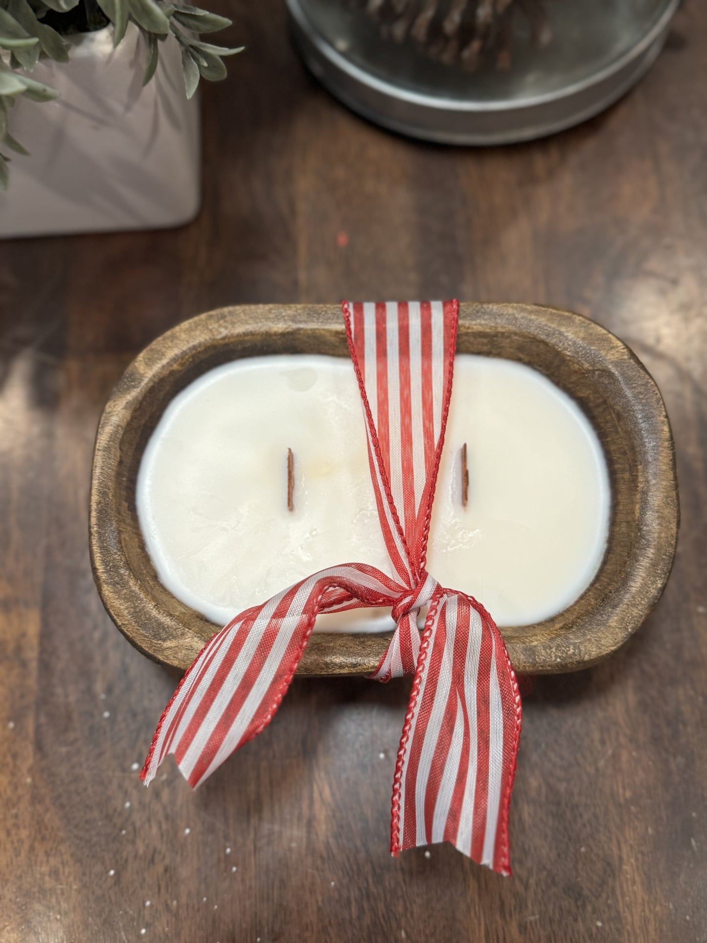 Mini wooden oval dough bowl candle with wood wicks