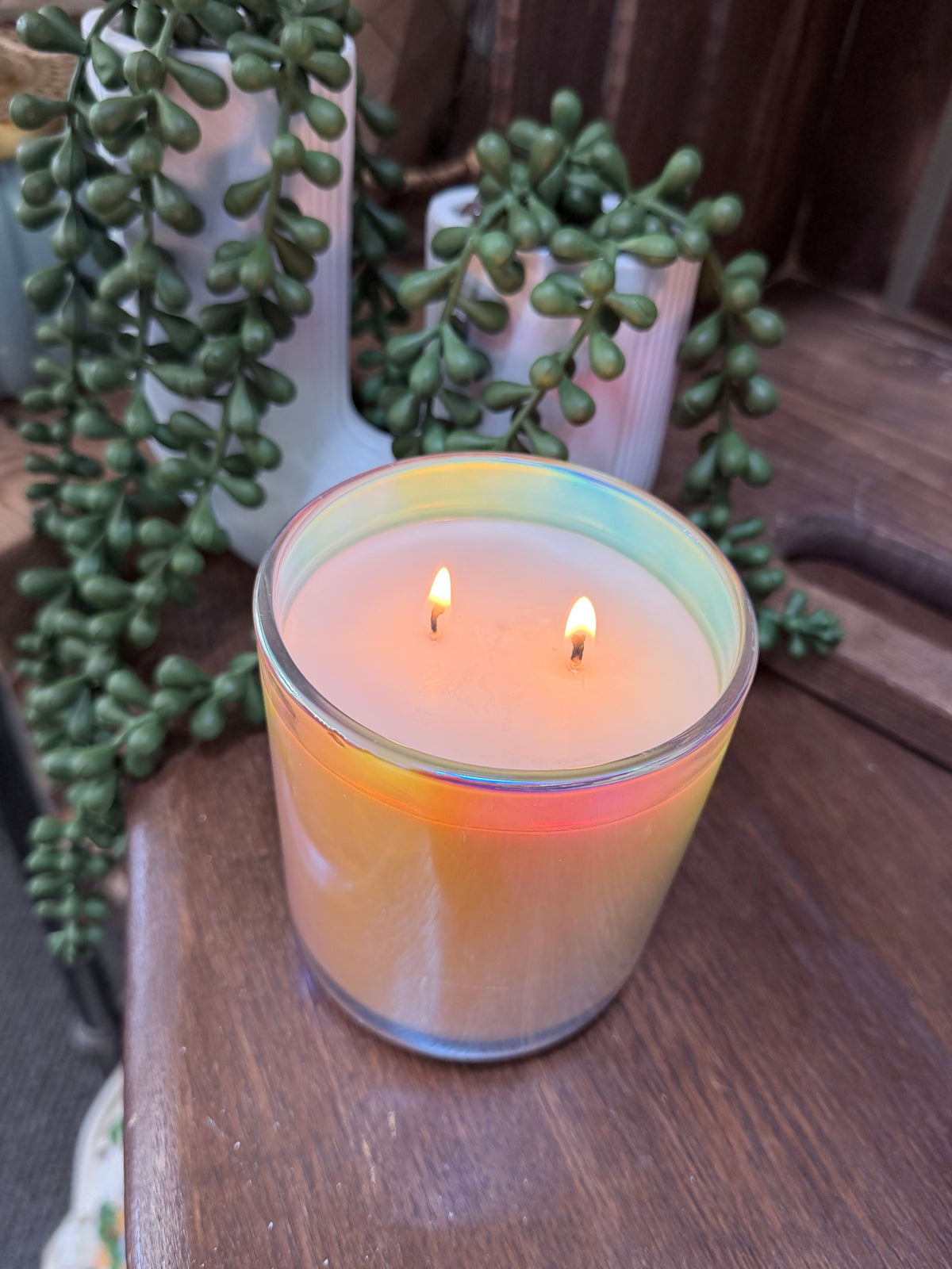 Iridescent Luxury Candle, double Wick Beautiful clean candle