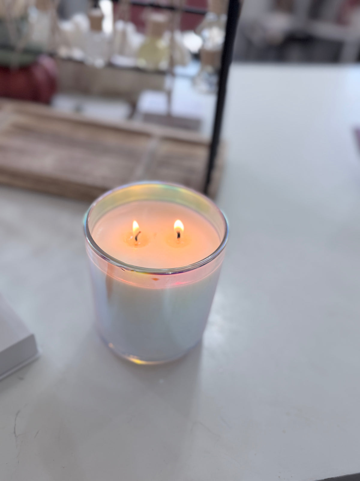Iridescent Luxury Candle, double Wick Beautiful clean candle
