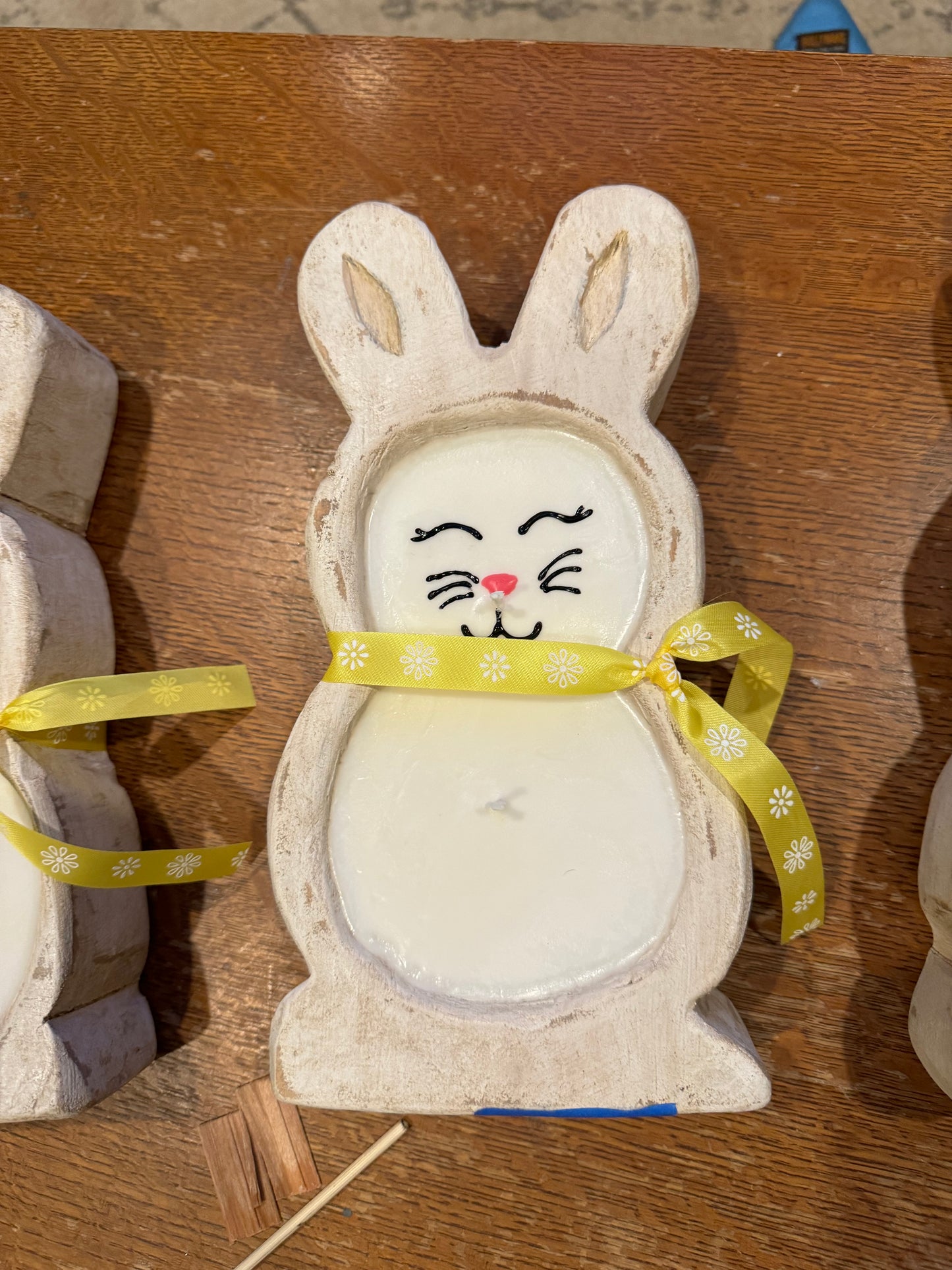 Wooden Dough Bowl Bunny Candle